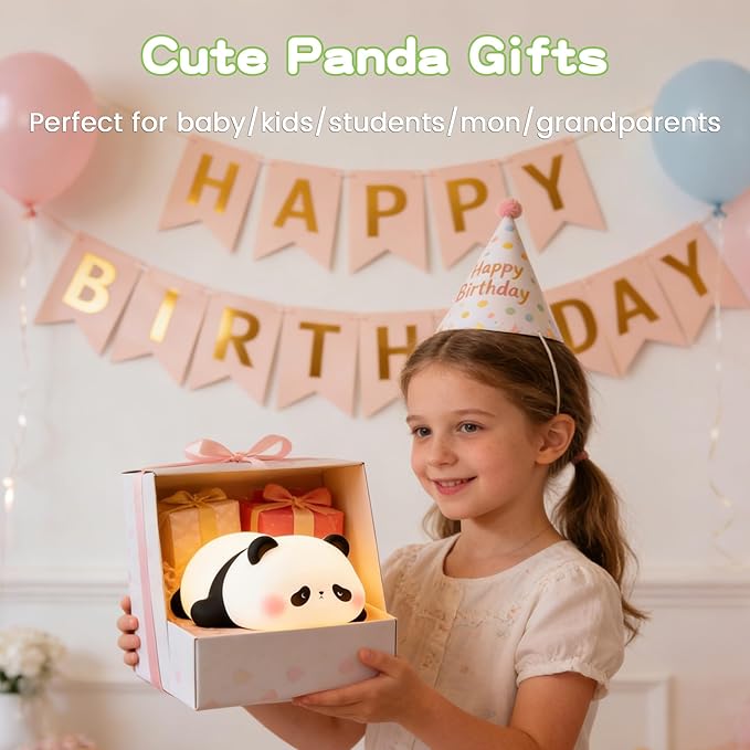 Cute Panda Night Light for Kids, LED Panda Lamp, Food Grade Silicone Novelty Animal Night Lamp,Dimmable Nursery Squishy Nightlight, Cool Gifts for Kids, Office Desk/Baby Boys/Girls Room Decor