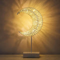 Lewondr Ramadan Decorations Moon Table Lamp, Moon Shape Rattan Ramadan Desk Lamp Battery Powered Light, Winding Thread LED Crescent Light for Home Bedroom Bedside Desktop Eid Mubarak Decorations