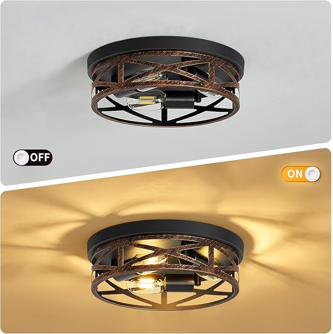 ZHU YAN Farmhouse Ceiling Light,Hallway Light Fixtures Ceiling,Rustic Metal Black 3-Light Flush Mount Light Fixture for Farmhouse,Kitchen,Entryway,Hall (1 Pack)