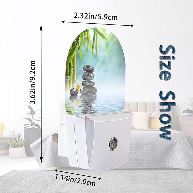 Zen Stone Bamboo Night Lights Plug into Wall for Girls Boys Room,Night Light LED Lamp Dusk to Dawn Sensor Round Lamp for Bedroom Bathroom Hallway Home Wall Decor