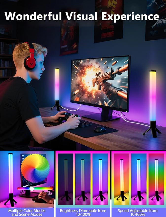 DAYBETTER 360° Smart LED Light Bars, RGB Light Bars with 16 Million Colors, Smart Gaming Lights with Music Sync and Scene Modes, 3 Modes Control, Mood Lighting, Gaming Light Bar for Room, TV, Monitor