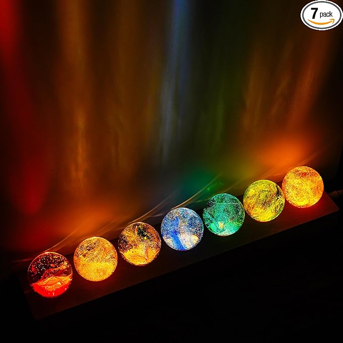 7 Chakra Crystals Spheres Sets 40mm Crystal Healing Ball with LED Wooden Stand for Meditation Night Light Decoration Balls for Home Office Christmas Decor Gifts