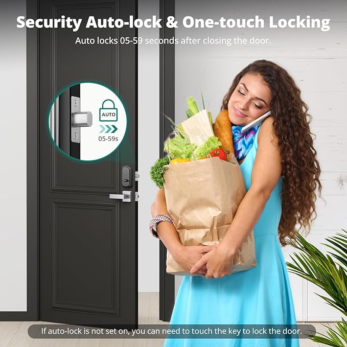 DS10 Pro Keyless Entry Door Lock with Handle Set, Smart Front Door Locks Set, Electronic Keypad, Fingerprint Deadbolt, Bluetooth APP Control, Auto-Lock & One Touch Locking, Satin Nickel