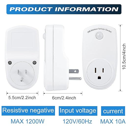 Macarrie 4 Pieces Motion Sensor Sockets Indoor Plug in Sensor Light Control Switch 120 Degrees Motion Activated Detector Plug Outlet for Corridor Garage Patio Aisle Room, 20ft Range, CE Listed