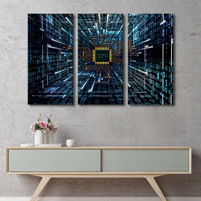 Canvas Art Wall Decor Technology Digital Art Bedroom Wall Art CPU Concept Pictures for Living Room Computer Chip Wall Painting Contemporary Wall Art Stretched and Framed Ready to Hang (40"Wx60"H)