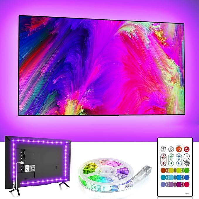 BASON LIGHTING TV LED Backlight，LED Light for TV with Remote Control, 4096 DIY Colors Led Strip Lights for 32-58 Inch TV, Gaming and Home Decor, USB Powered, Easy to Install.