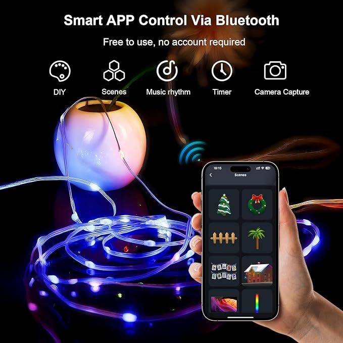 Smart Fairy String Lights, 33Ft Usb DIY Twinkle Lights w/Remote & App Controlled, music sync,12 Modes, Multicolor & Warm White for Bedroom, Christmas, Parties,Wedding,Centerpiece, Decoration