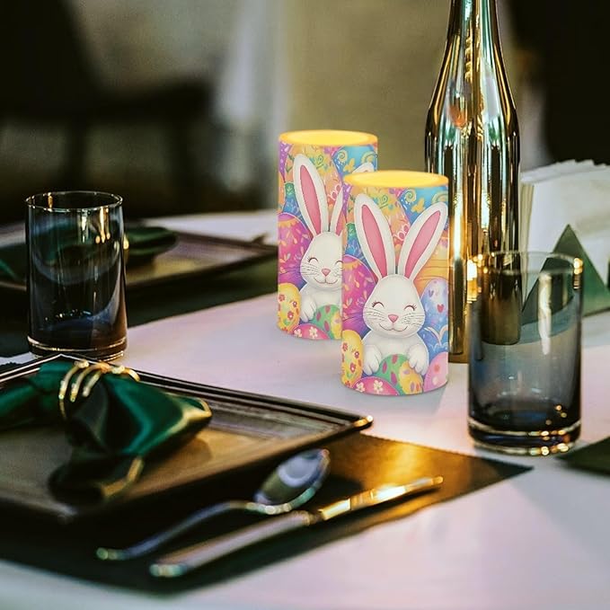 Easter Decorations Indoor Candles Rabbit Eggs Flameless Candles with Remote and Timer 2 Pack Battery Operated Easter Themed LED Candles for Festival Gift Home Room Decor