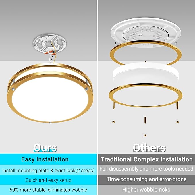 libtit 13Inch Gold Ceiling Light with Remote, Dimmable 5CCT 24W 2400lm Bright LED Flush Mount Lighting Fixture with Timer for Bedroom Kitchen Closets Hallway(3000k/3500k/4000k/5000k/6500k)