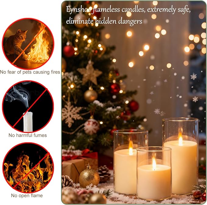 Flameless Candles with Remote&Timer - Realistic 3D Flickering Flame LED Battery Operated Candles, Warm White Light for Home Decor, Christmas, Wedding, Party, and Holiday Decoration