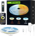 COB LED Strip Lights, 16.4ft Tunable White CCT LED Strip, 24V Dotless Dimmable Tape Light 3000K-6000K, DIY Cuttable Flexible Kit with Bluetooth Remote and Power Plug for Bedroom Kitchen Cabinet Decor