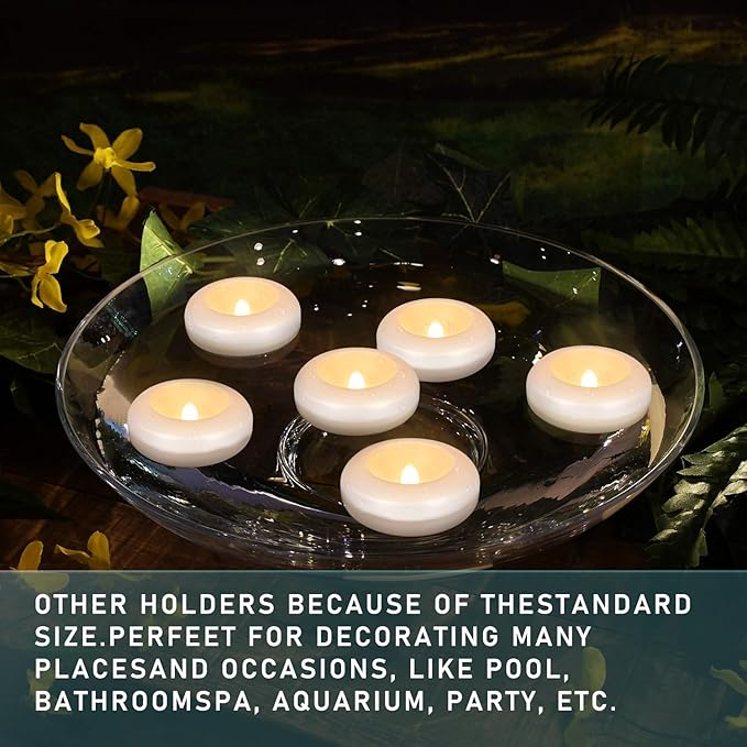 24 Pack 3”Floating Candles Water-Activated Flameless LED Candle, 120 Hour White Battery Operate Waterproof Tealights for Cylinder Vases, Centerpieces at Wedding, Party, Pool,Romantic.