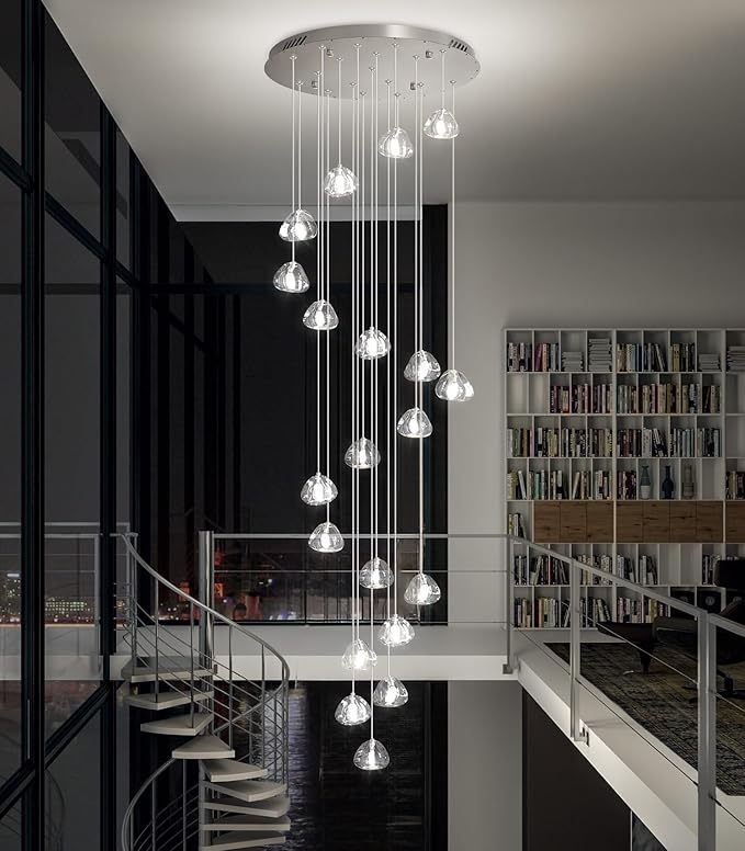 LED Glam Chandelier 138 inches Long Light Luxury Crystal Ceiling Chandeliers Remote Dimmable High Ceiling Pendants Lighting Fixtures Antique Gold 20 Lights