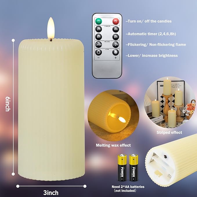 Lezonic 4pcs Flameless Candles with Remote, Battery Operated LED Candles Ivory Plastic, Flickering Electric Pillar Candles Realistic Drip Wax Effect for Home, Wedding, Christmas Party(Not Waterproof)