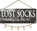 1 KINGO Laundry Lost Socks Rustic Sign Wall Decor for Washroom, Farmhouse Black Lost Socks Seeking Soul Mates Canvas Print Art, Rustic Plaque Bathroom Decoration 6" x 15"