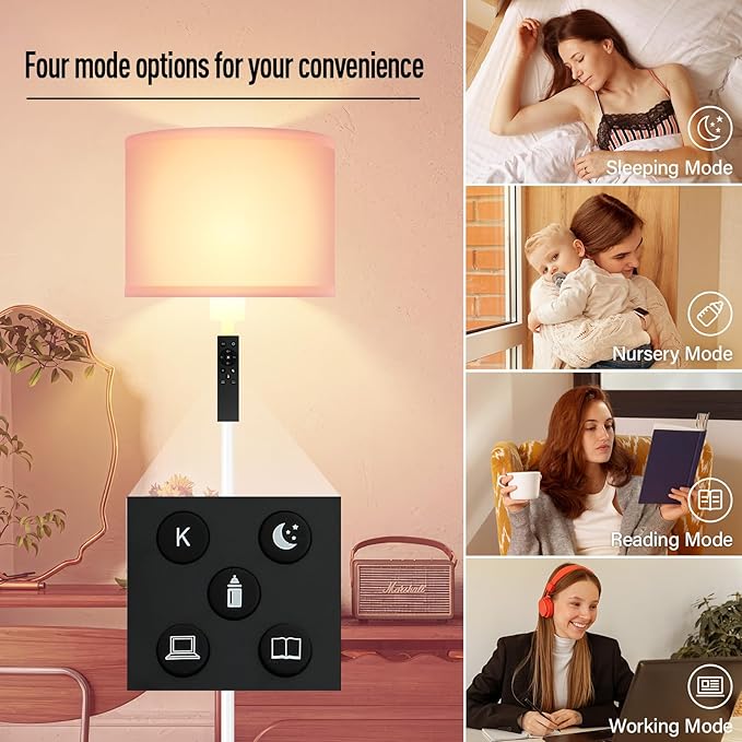 Floor Lamps for Living Room, Stepless Dimmable Floor Lamp with Remote, 2700K-6500K Colors Temperature & Brightness Adjustable,10W/1200LM LED Pink Floor Lamp, Modern Standing Lamp for Girls Bedroom