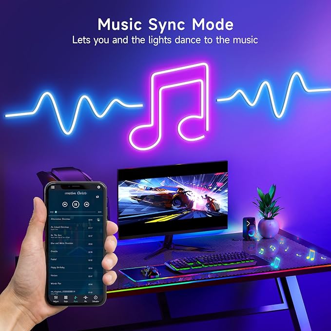 LED Neon Rope Lights, 13.1ft RGB LED Light Strip, 24V Music Sync App/Remote Control DIY Rope Light, IP67 Waterproof Gaming Neon Strip Lights for Bedroom Indoor Oudoor Décor