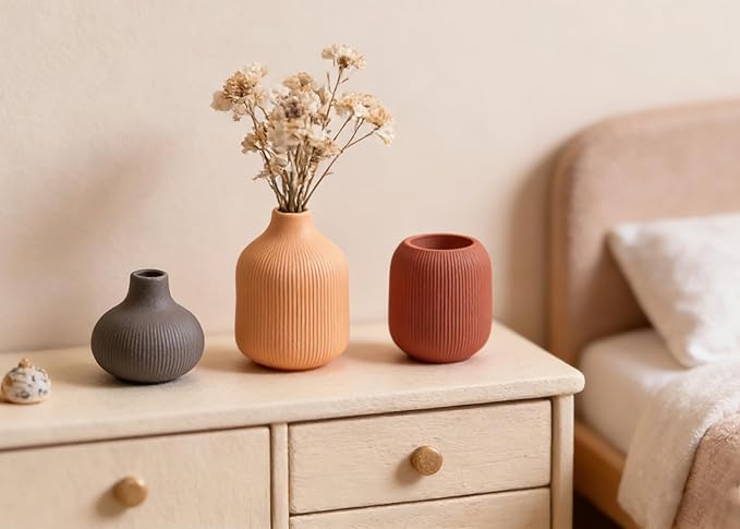 Modern Ceramic Vase Set 3 Small Flowers Decorative Vase Farmhouse Home Living Room Dining Table Room Desk Pottery