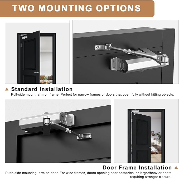 Commercial Door Closer, Automatic Door Closer (Sliver), Heavy Duty Hydraulic Door Soft Closer, Self-Closing Door Closer with Adjustable Speed, Fits 121-187lb Doors 23-44in, for Commercial or Home Use