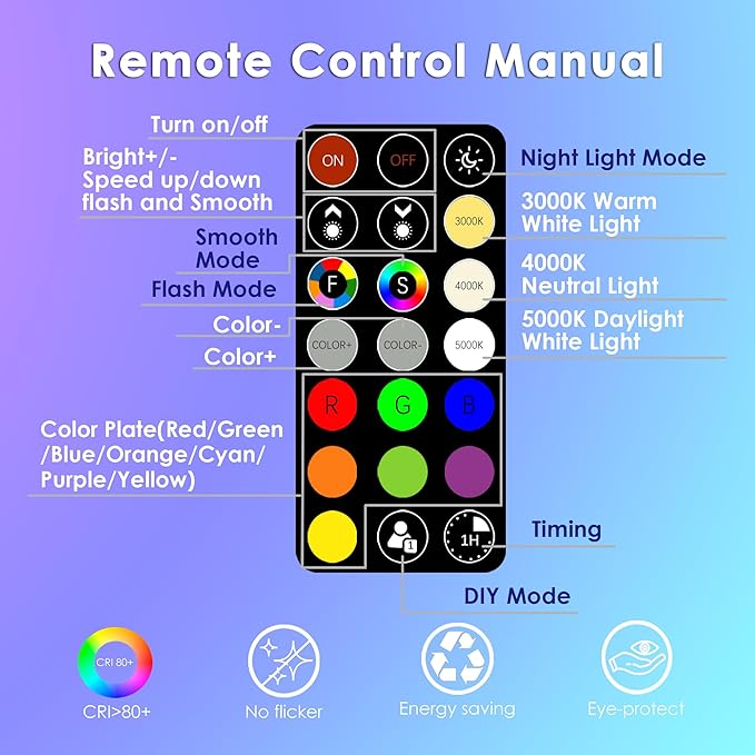 FTL BR30 LED Color Changing Light Bulbs with Remote Control, 10W Dimmable Led Flood Light 65W Equivalent, 2700K-6000K, 30 Colors RGB Colored Light Bulbs, Timer, for Recessed Can Lighting, 6-Pack
