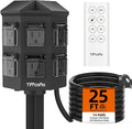 TiFFCOFiO Outdoor Power Strip with 25FT Extension Cord, Remote Control Dusk to Dawn Light Timer Waterproof, 6 Grounded Outlets for Christmas Yard Inflatables and Decorations, ETL Listed