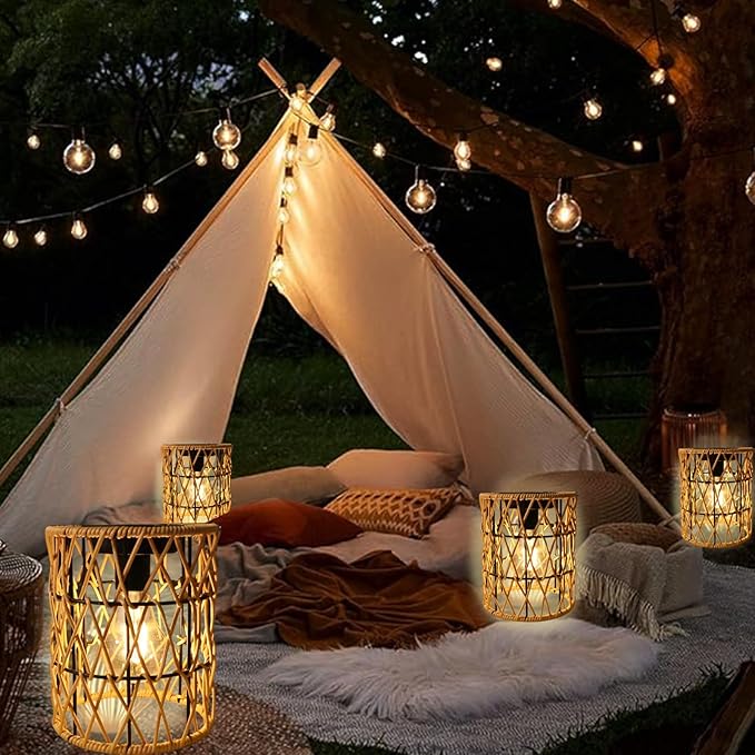 Hanging Solar Lanterns Outdoor Waterproof, 2 Pack Rattan Solar Hanging Lights, Outdoor Lamp Decorations for Yard Garden Pathway Patio Pathway Proch Table Decor