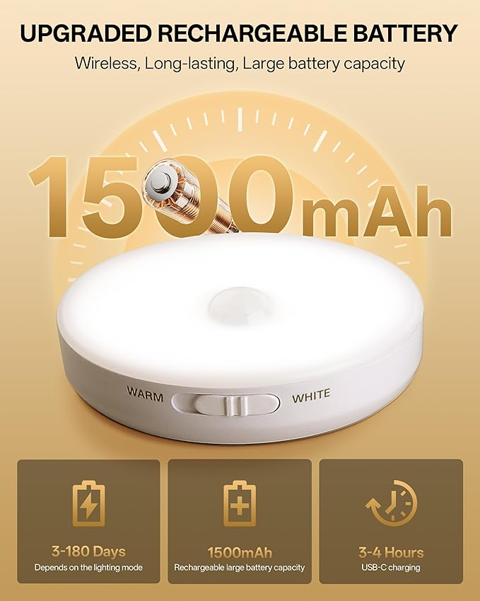 Homelist Upgraded Ultra Bright Motion Sensor Lights Indoor, 6 Pack Rechargeable Puck Light with Remote, 1500mAh Battery Operated Sensor Night Light for Stairs, Cabinet, Bedside, Closet