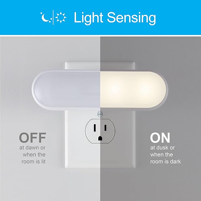 GE Ultrabrite LED Light Bar Night Lights Plug Into Wall Room Decor Ambient Lighting Dusk to Dawn Sensor Bright Nightlight, White, 100 Lumens, 4 Pack