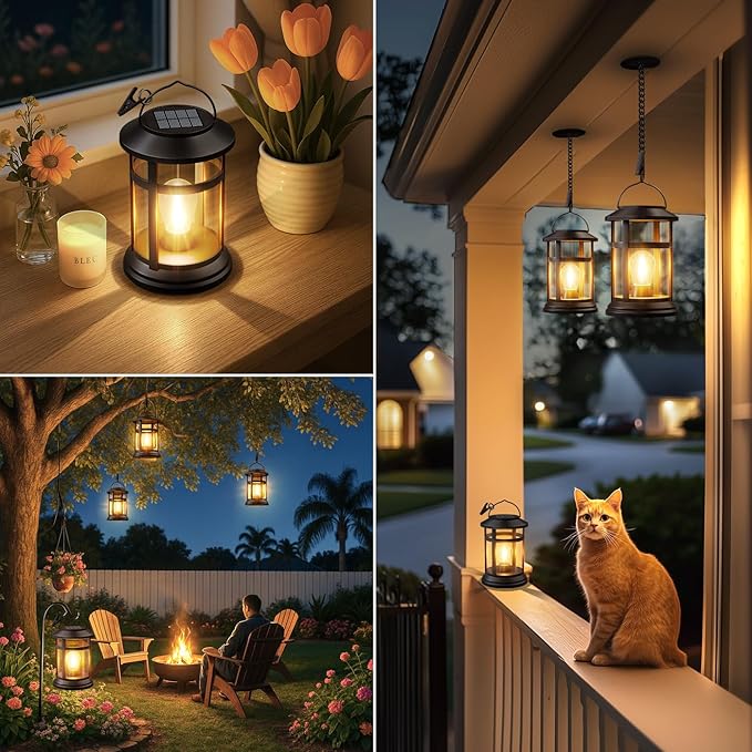 Solar Lanterns Outdoor Waterproof: 6 Pack Hanging Solar Lights for Outside Patio Porch Garden Tabletop Decor - Bright LED Warm White Solar Powered Lighting - Unique Gardening Gifts for Mom