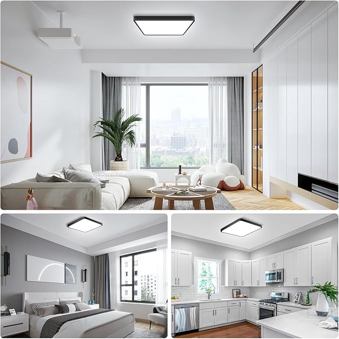 9Inch 18W Square LED Ceiling Light Fixtures Flush Mount, 5000K Daylight White LED Ceiling Lamp, Surface Mount Modern Ceiling Lights, Black Slim Flat Panel Lighting for Bedroom, Kitchen, Bathroom Etc