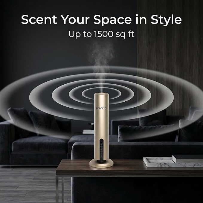 Scentia Wireless Waterless Hotel Scent Diffuser | Includes Premium USA-Made Oil Blend | App Controlled, Cordless | Home, Office, Spa, Aromatherapy | Covers 1500 Sq Ft | 72 Hrs in 1 Charging | Gold
