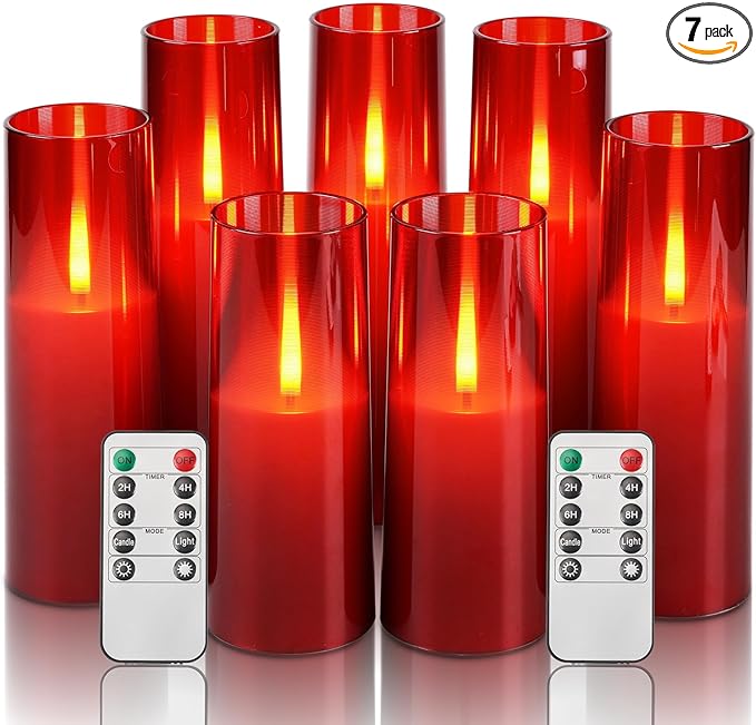 Homemory Red Acrylic Flameless LED Candles with Remote & Timer, Battery Powered, Fake Candles, Elegant Home Decor, Parties, or Wedding Lighting
