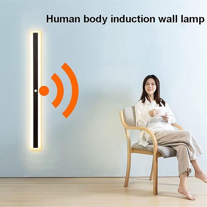 LED Motion Sensor Wall Light Strip Linear Wall Lamp, Indoor Human Body Motion Activated Sensor Wall Sconce Night Lights, Minimalist Bedroom Bedside Lamps for Hallway Oldsix-66(6000k,60cm)