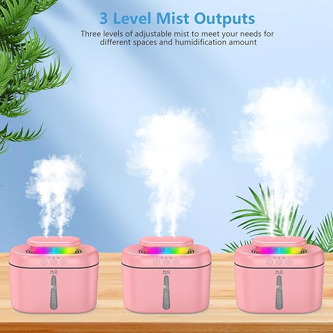 SZO Humidifiers for Bedroom, 2.5L Capacity, Auto Shut-Off, Easy to Fill & Clean, 16 dB Quiet Ultrasonic Humidifier for Large Room, Plants, Baby Nursery, Indoor, Night Light（Pink）