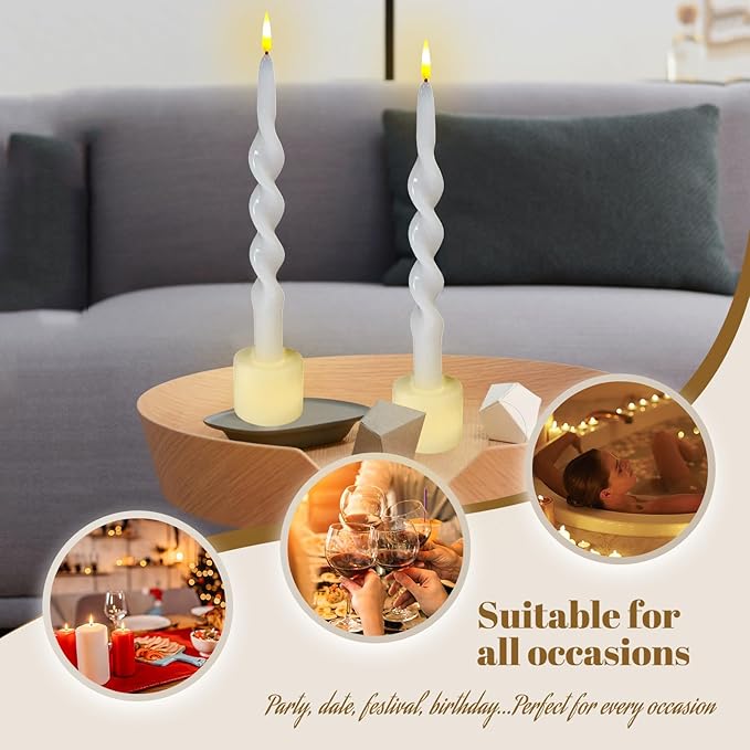 Spiral Taper Candle LED Candlesticks, 10inches Flameless Tapered Candles Battery Candle Sticks Remote Twisted Candlestick for Dinner Holiday Wedding Party Housewarming-1D