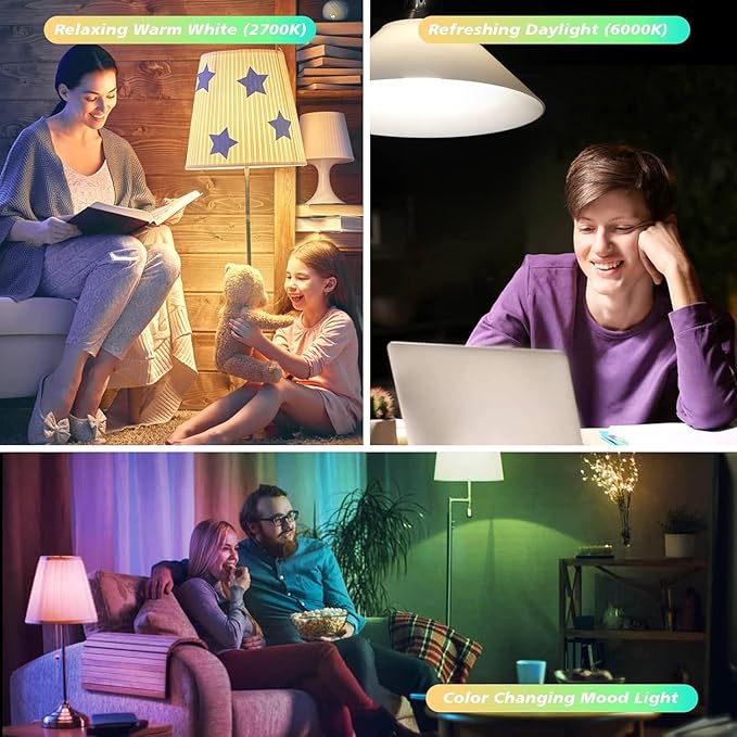RGB LED Color Changing Light Bulb, 12W Dimmable Bluetooth Light Bulbs with E26 Base, Compatible with Mobile App & Remote Controller, Featuring Millions of Colors and Multiple Dynamic Modes (2 Pack)