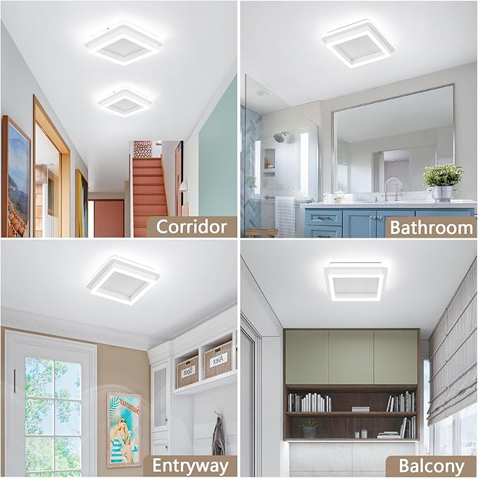 CANEOE 24W Square Hallway Light, Modern Flush Mount Led Ceiling Light,White Acrylic Close to Ceiling Lights for Bedroom Dining Room Kitchen Balcony Bathroom Aisle Ceiling Lamp (Cool White,6000K)