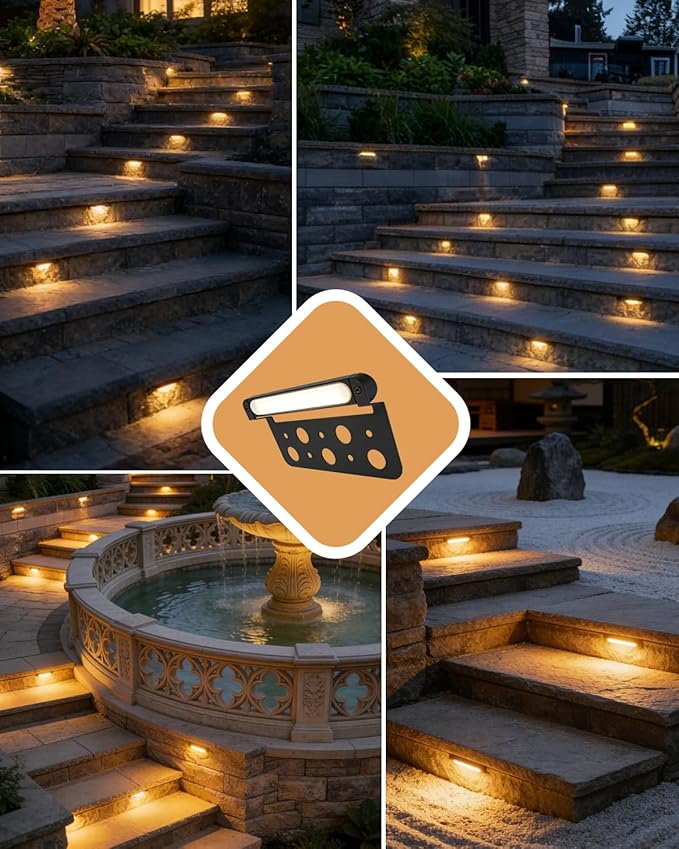 6-Pack Low Voltage LED Step Lights (5.51×3.11×0.93 in) - 3.3W Die-Cast Aluminum Stair Lighting with Patent Connector, Wet Location Safe Outdoor Steps