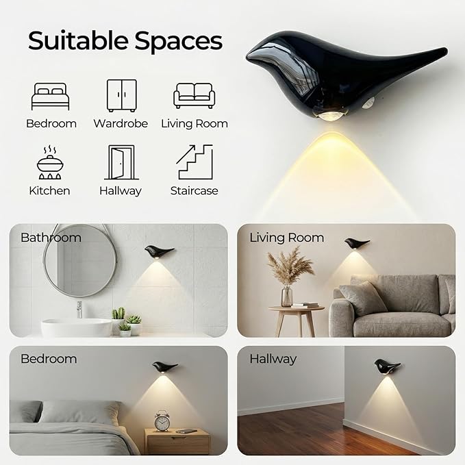 Obsidian Birds Night Lights with Motion Sensor(2-Pack), Rechargeable Battery Operated & Wireless Wall Lights, Home Decor for Living Room, Bedroom, Easter Gift