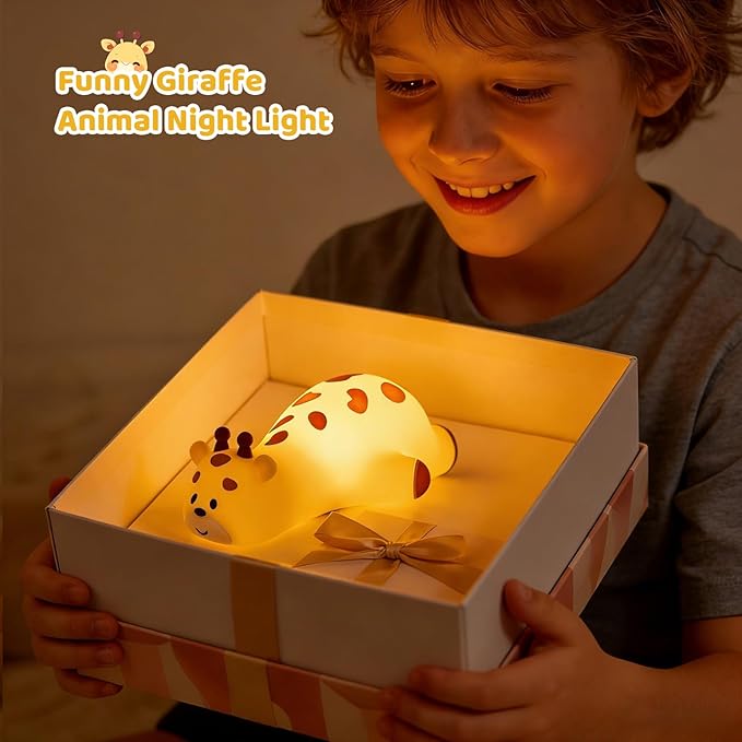 Lying Giraffe Silicone Night Light 3 Levels Dimmable Bedside Touch Lamp Rechargeable LED Bedside Lamp with 30 Minutes Timer & Tap Control Funny Gifts for Room Decoration Living Room Decor