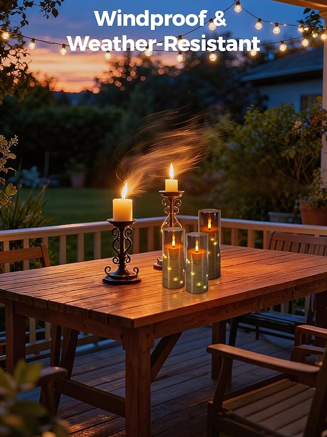 uuffoo 5 Pcs Flameless LED Candles with Timer Remote Flickering Flameless Candles with Embedded Star String, 3D Wick Acrylic Battery Operated LED Pillar Candles for Wedding Party Home Decor