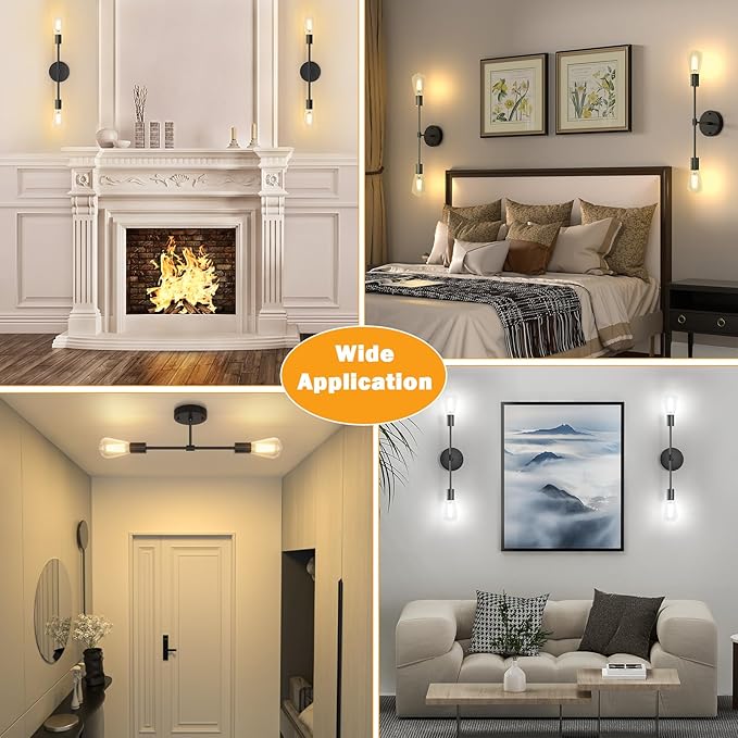 FadimiKoo 2-Light Black Bathroom Lighting Over Mirror, Modern Sconces Wall Light Fixtures, Indoor Semi Flush Mount Ceiling Light for Hallway Bedroom Kitchen (1 Pack)