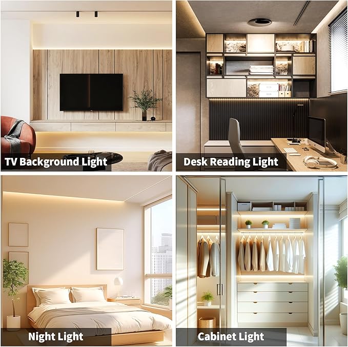 16.4FT/5M COB LED Strip Light, Warm White 3000K LED Tape Lights, Cuttable LED Lights CRI93+ Flexible Dimmable Light Strip for Bedroom TV Backlight Mirror Kitchen Cabinet Decor(with Plug)