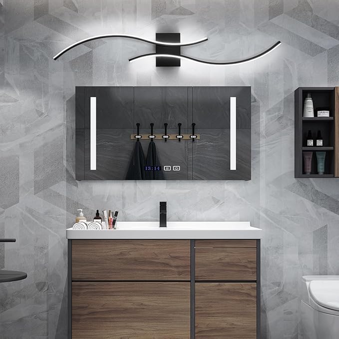 CANEOE Modern Led Wall Light, Black Indoor Led Wall Sconce Lighting, Bathroom Vanity Light Fixtures Over Mirror for Living Room Hallway Bedroom Bedside Wall Lamp (Black, 6000K, 2 Packs,Hard-Wired)