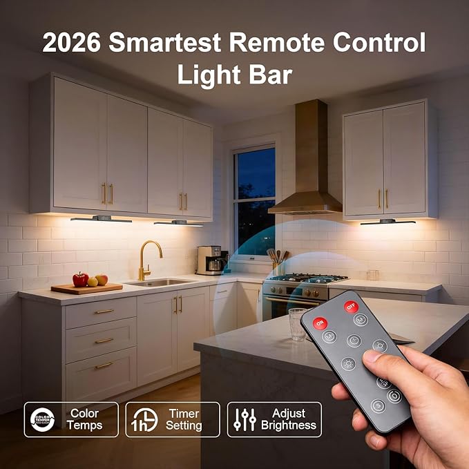 Under Cabinet Lighting with Remote & Timer, Closet Lights Motion Sensored Rechargeable 5000mAh Battery 300LM Kitchen Lighting, Under Counter Motion Lights for Kitchen 72 Magnetic Led Light Bar(Black)
