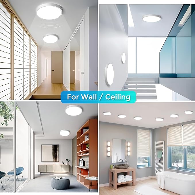 LightingWill 7 Inch LED Flush Mount Ceiling Light Fixture, 2800K Warm White, 1500LM, 12W, Flat Modern Round Lighting Fixture, 120W Equivalent White Ceiling Lamp for Kitchens, Bedrooms.etc.