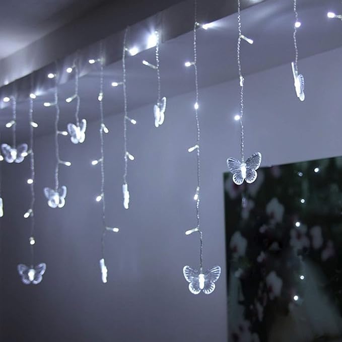 Butterfly Curtain Fairy Light, 8 Modes 120 LED USB Window Firefly Twinkle Timer String Lights 24 Butterflies with Remote, Waterproof Copper Wire for Room Bedroom Christmas Wedding Party Dorm Patio