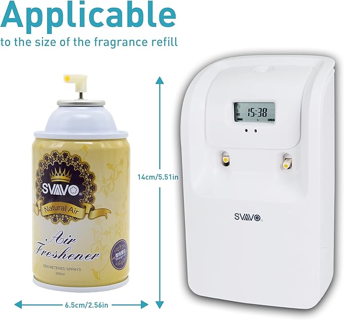 SVAVO Automatic Air Freshener Dispenser - LCD Display, Timer, Dual Can, Auto Fragrance Dispenser Programmable Aerosol Spray Perfume Dispenser for Bathroom, Hotel, Office, Commercial Place