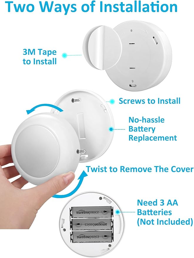 BLS Wireless LED Puck Lights with Remote Control, AA-1030 Battery Operated Lights with 3 AA Batteries, Stick on LED Under Cabinet Lighting with Timer& Dimmable, Cool White and Warm White (3 Pack)