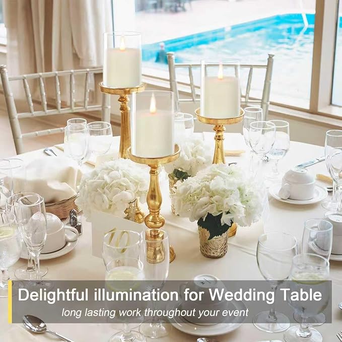 Glass Flameless Candles with Remote Timer, 3D Moving Flame Flickering, Last 600+ Hours Battery Candles, Real Wax LED Votive Candle for Festival Wedding Home Party Decor, 3" x 4"